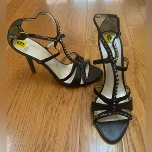 NWT Nine West Black High Heel Sandals with Black Stone Accents